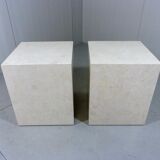 Set of 2 Italian travertine pedestals or side tables 1980’s