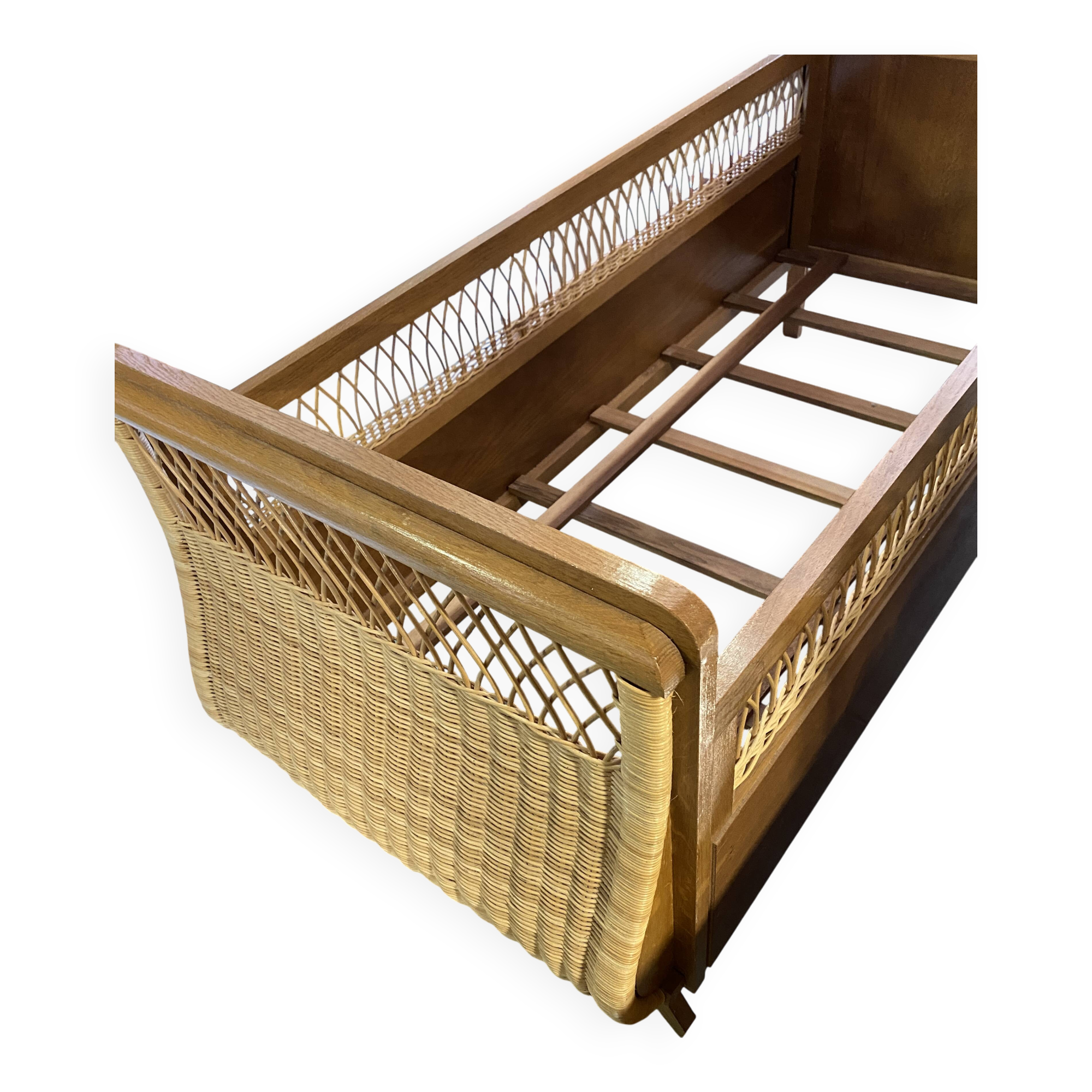 Vintage rattan and wicker children's bed