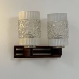 Pair of vintage wall lights, chrome, rosewood and pressed moulded glass, France