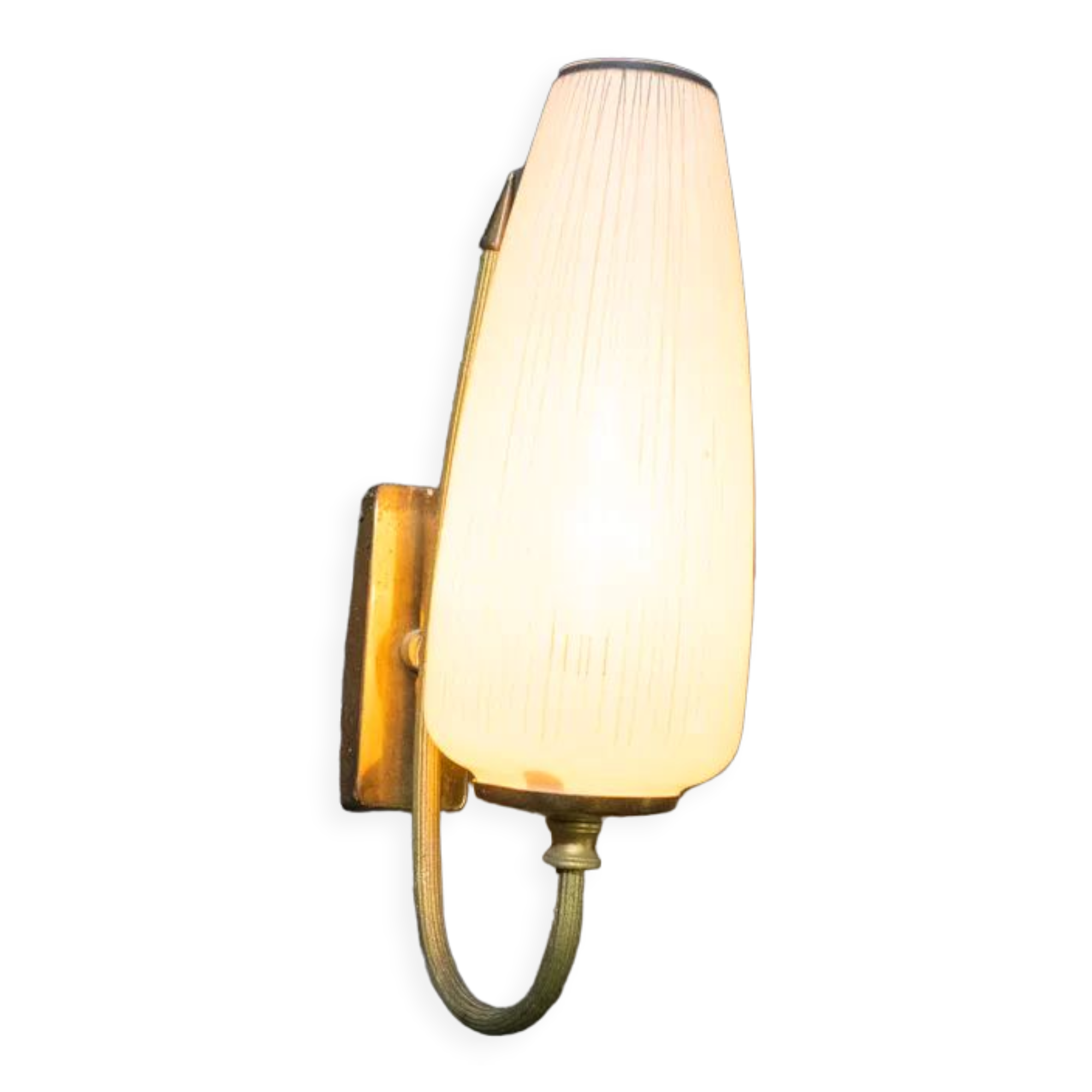 Ornate wall lamp made of milk glass and brass