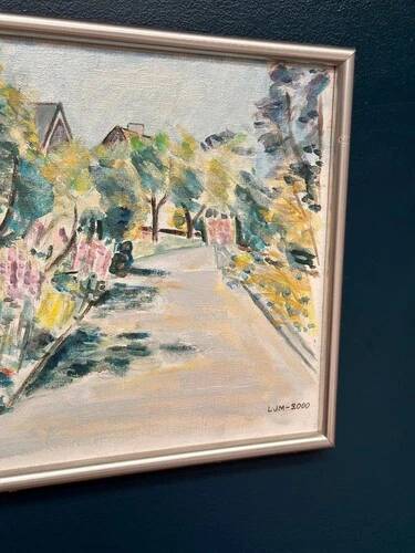 Swedish Oil on Canvas “Landscape” by Lena Jenny Malmajo,Vintage & Framed 46×37cm