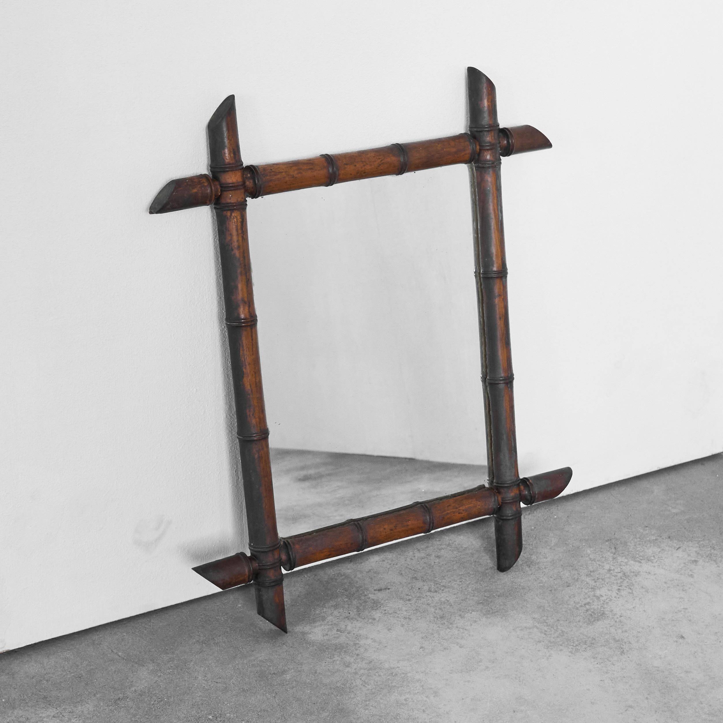 Mirror Faux Bamboo Solid Wood 1940s