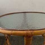 1960s rattan and glass coffee table