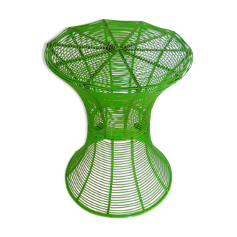 Vintage stool - diabolo / tam tam shape - pop green lacquered metal - Design Nendo for Aram