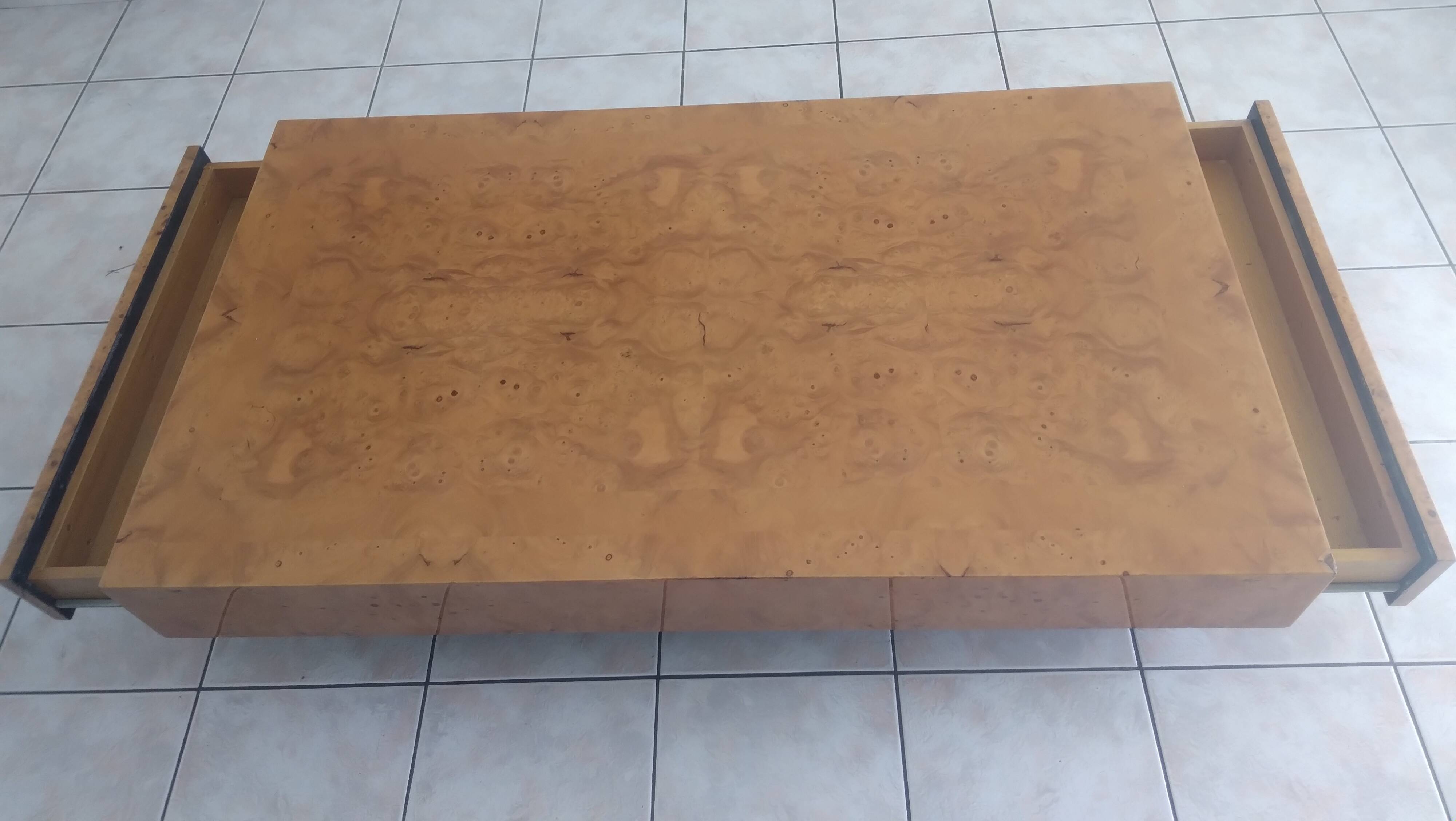 Wooden table with burl by Jean Claude Mahey Roche Bobois