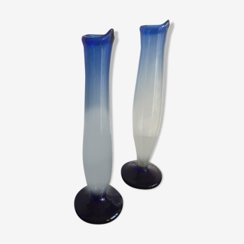 Duo of blue vases in blown glass