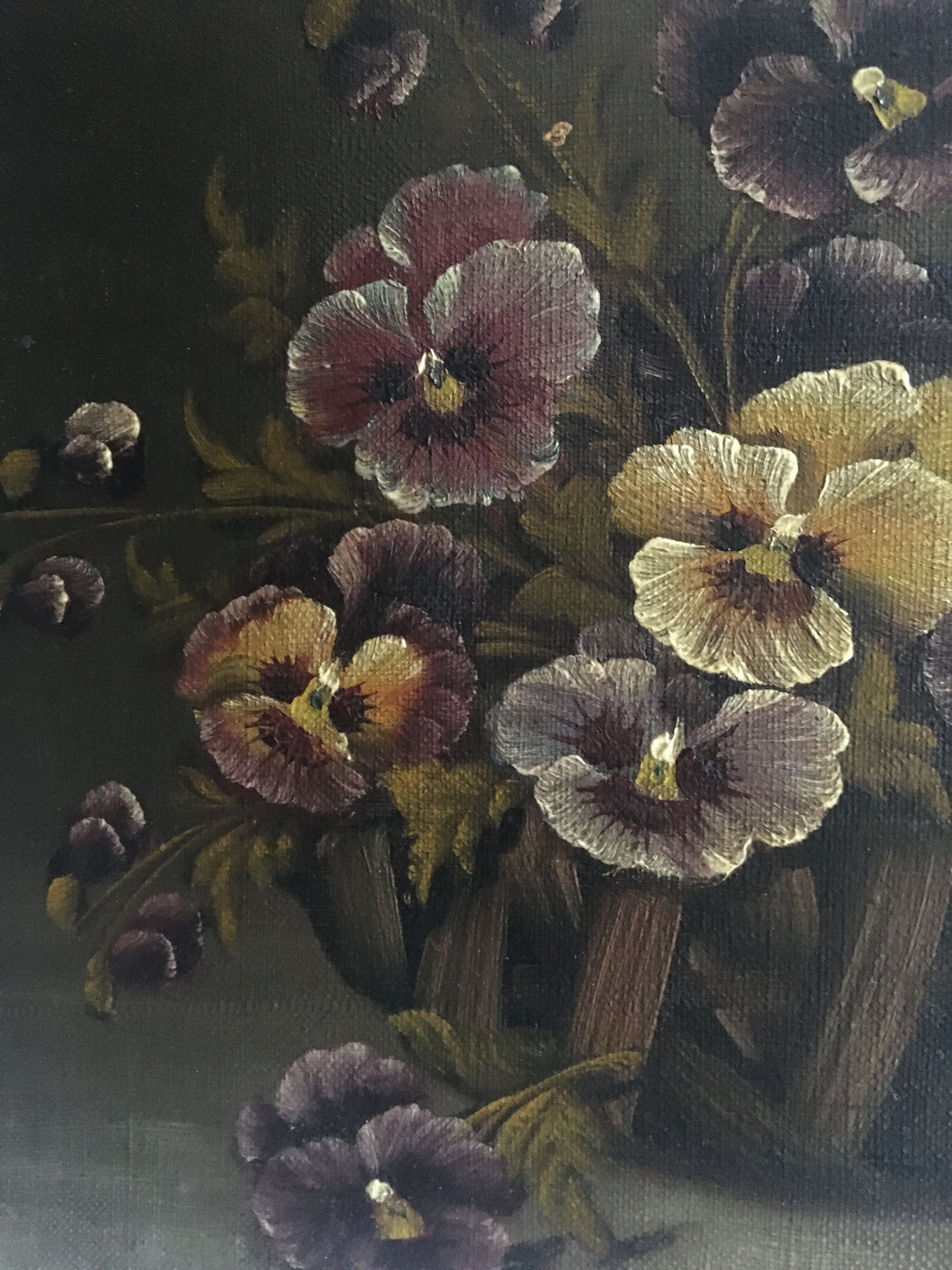 Signed oil on canvas, basket of flowers, early 20th century
