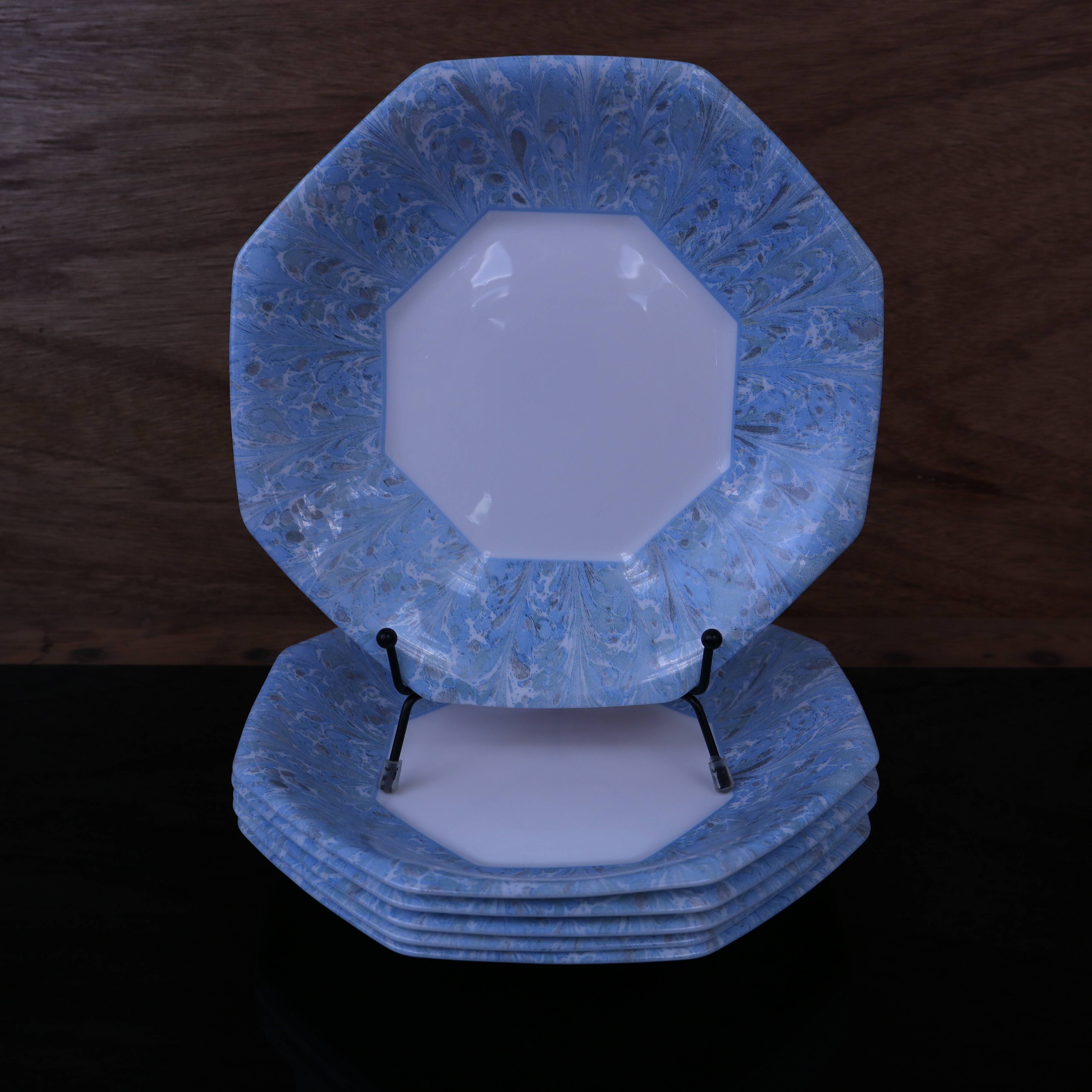 6 vintage octagonal deep plates Arcopal