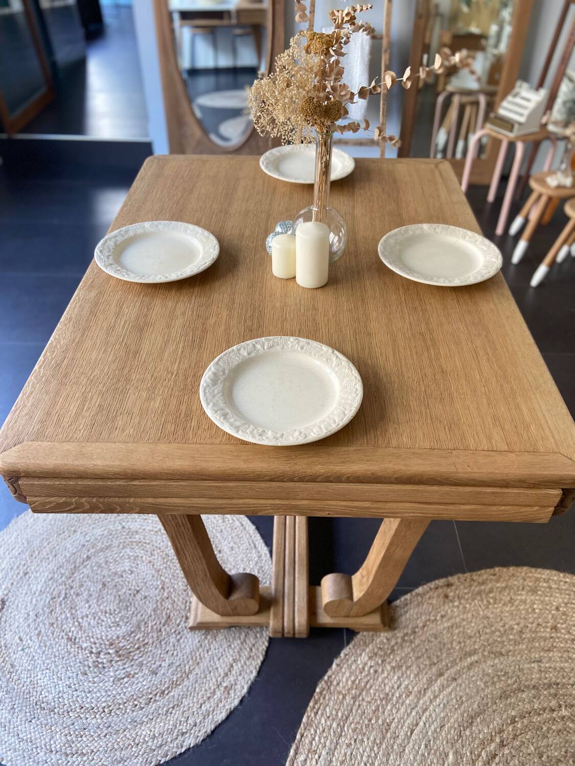 Art deco oak table + extensions