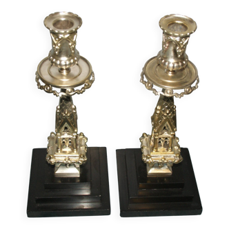 Rare pair of 19th century bronze candlesticks