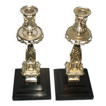 Rare pair of 19th century bronze candlesticks