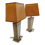 Paire de lampe bois vintage en bois peint brossé vers 1970-80