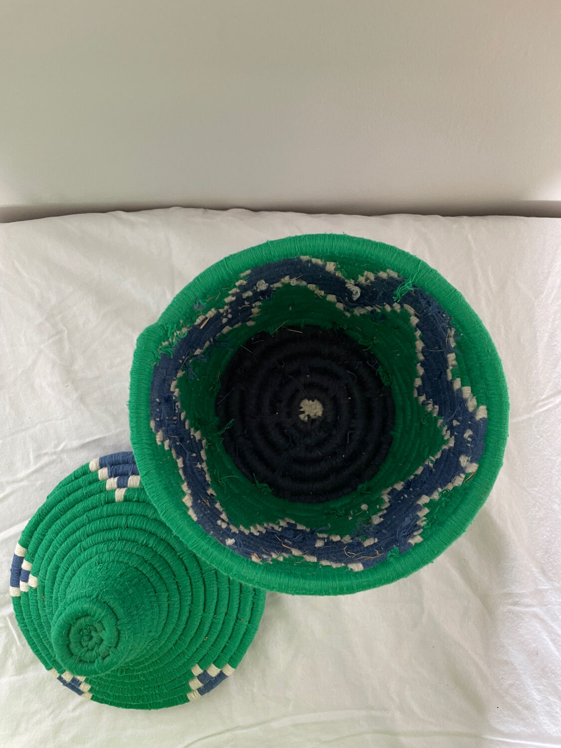 Bohemian artisanal Moroccan box colored green and blue