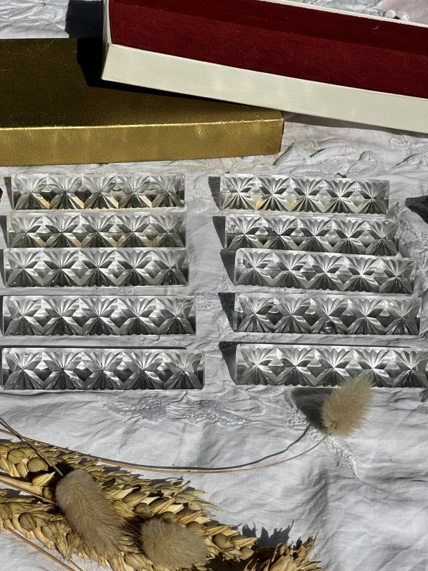 Set of 10 Vintage Cut Crystal Knife Rests // Tableware