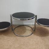 Coffee table in chromed metal and smoked glass
