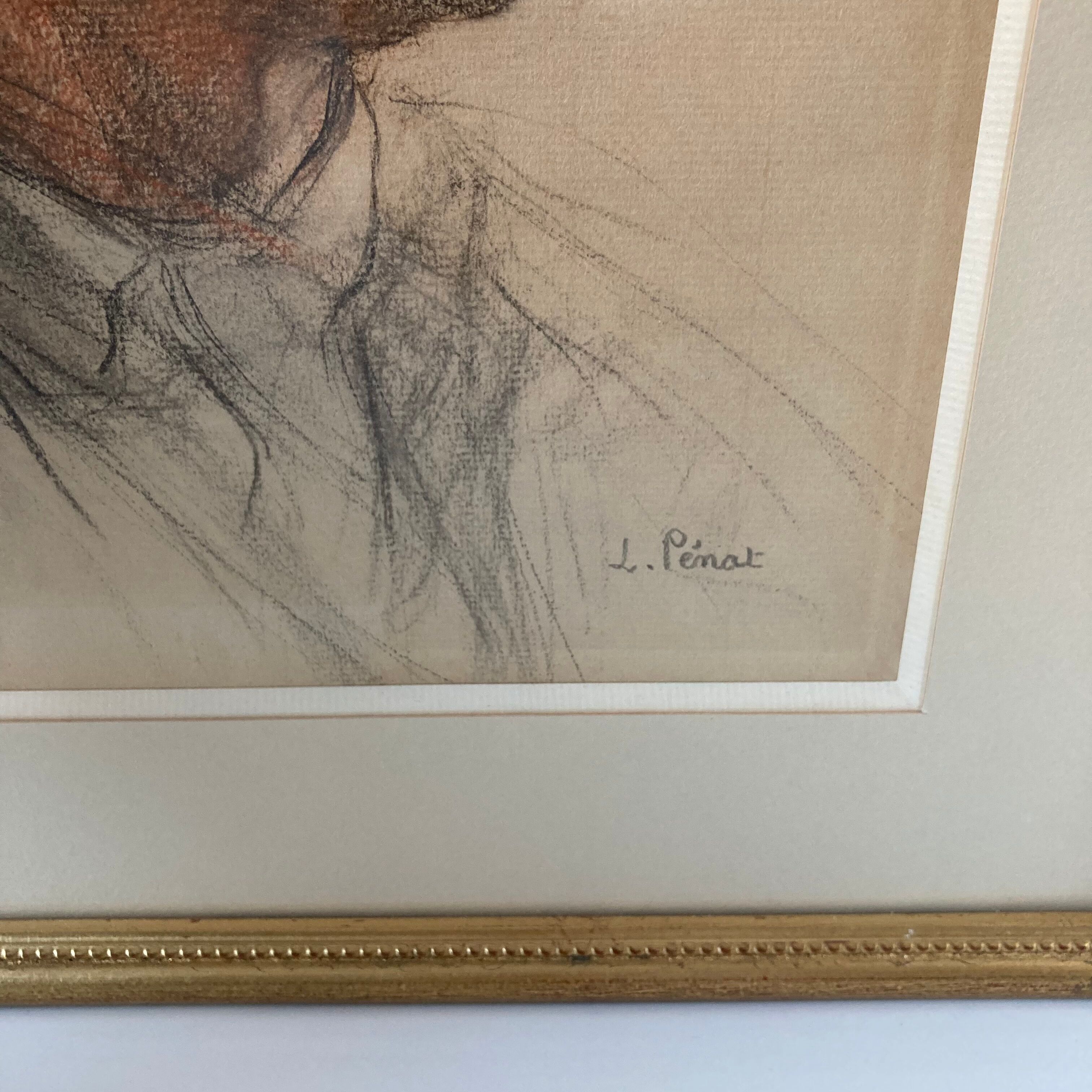Portrait of a man with charcoal and sanguine of 1953 signed Lucien Pénat