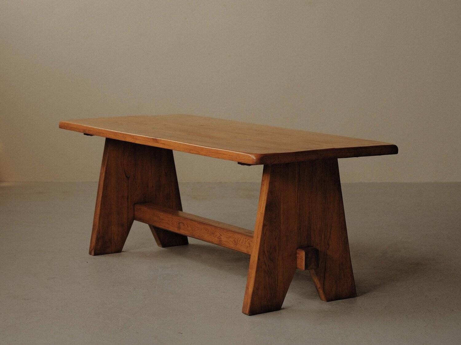 Brutalist dining table in solid oak, France, circa 1980.