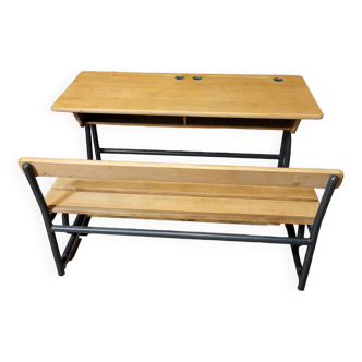 Metal and oak school desk