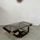 Coffee table in black and gold metal, smoked glass 70 years Romeo Rega vintage