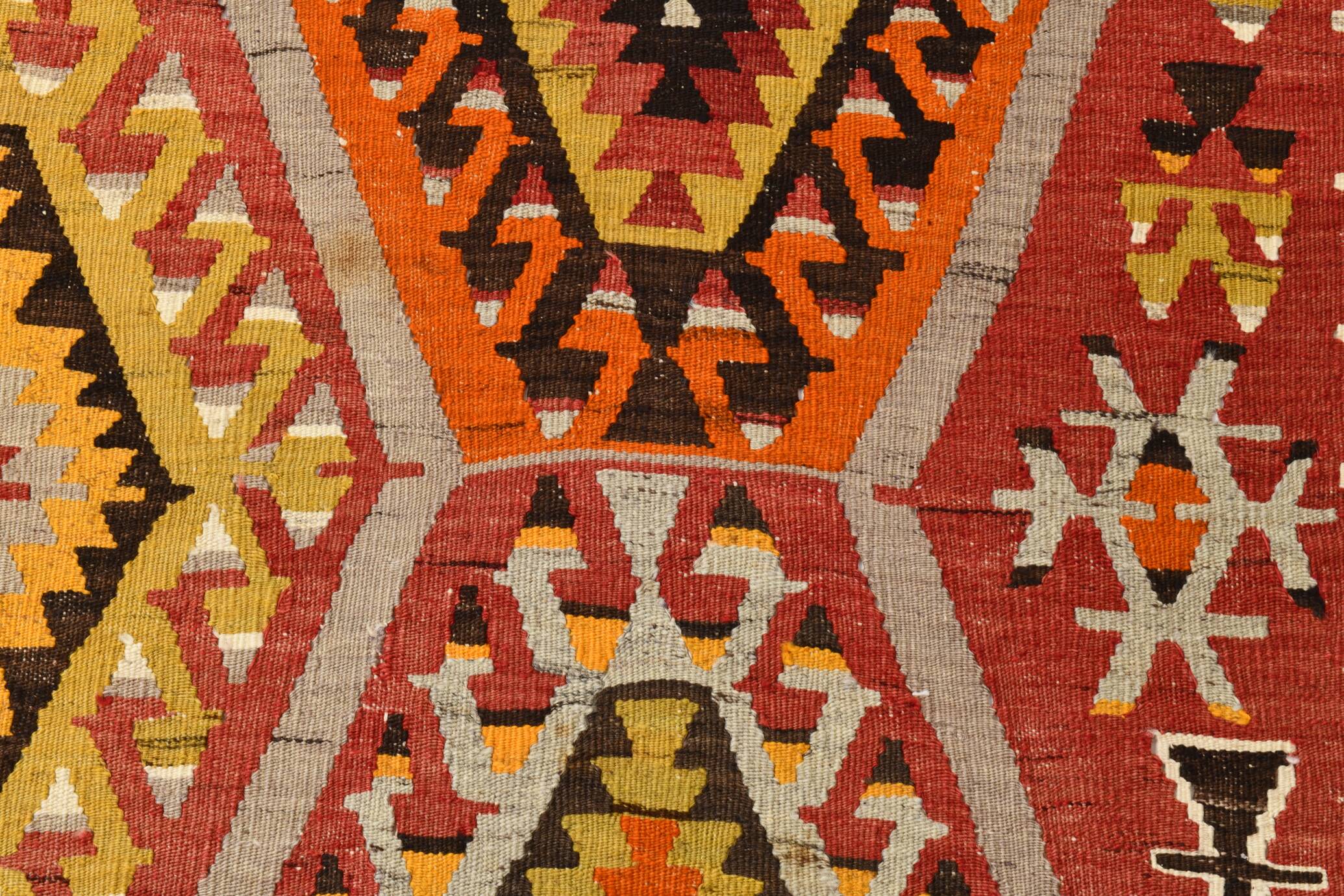 6x9 Colorful Handmade Geometric Kilim Rug, 182x283Cm