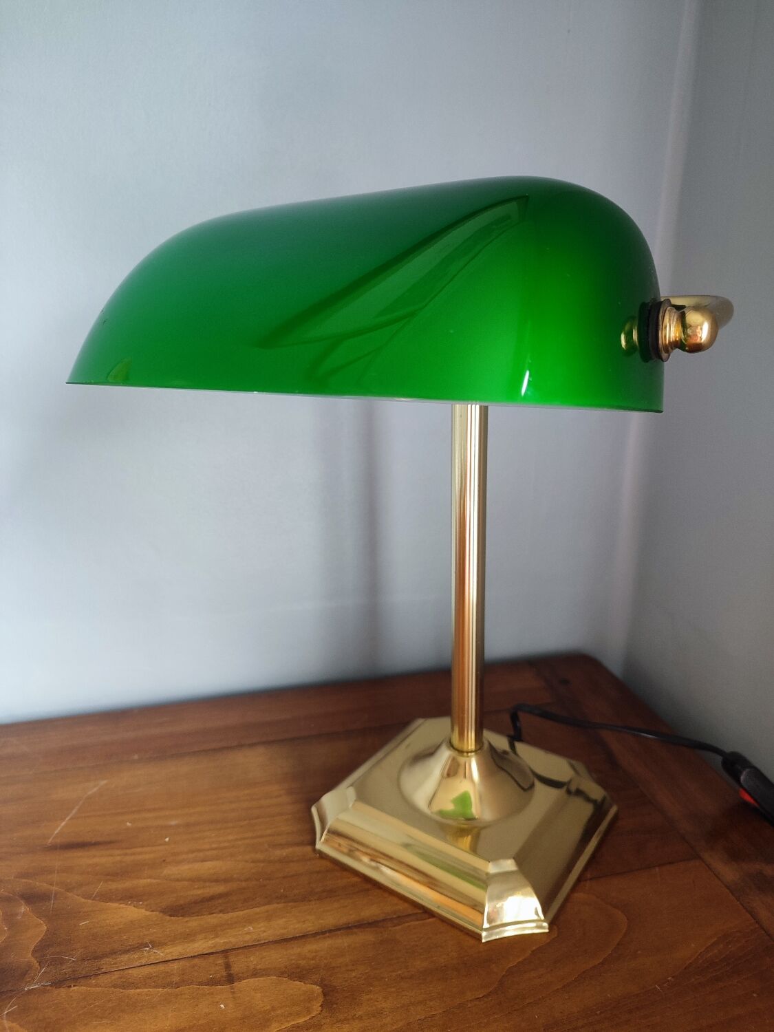 Lampe banquier en laiton et verre vintage