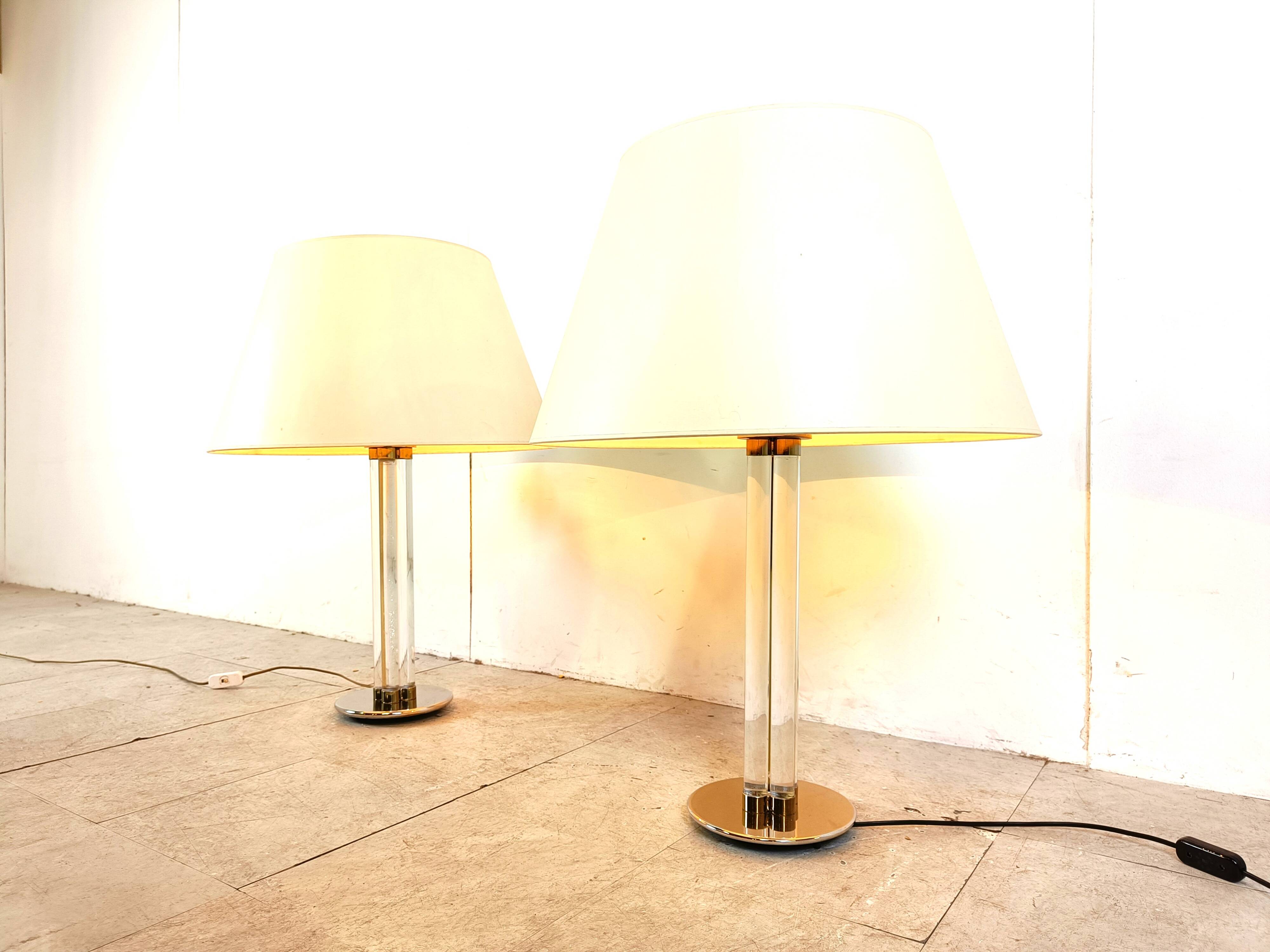 Pair of vintage large lucite table lamps, 1970s
