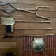Golden metal fireplace tool set, 1970