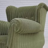 1950s, Danish relax armchair, green furniture velour fabric, ash wood legs.