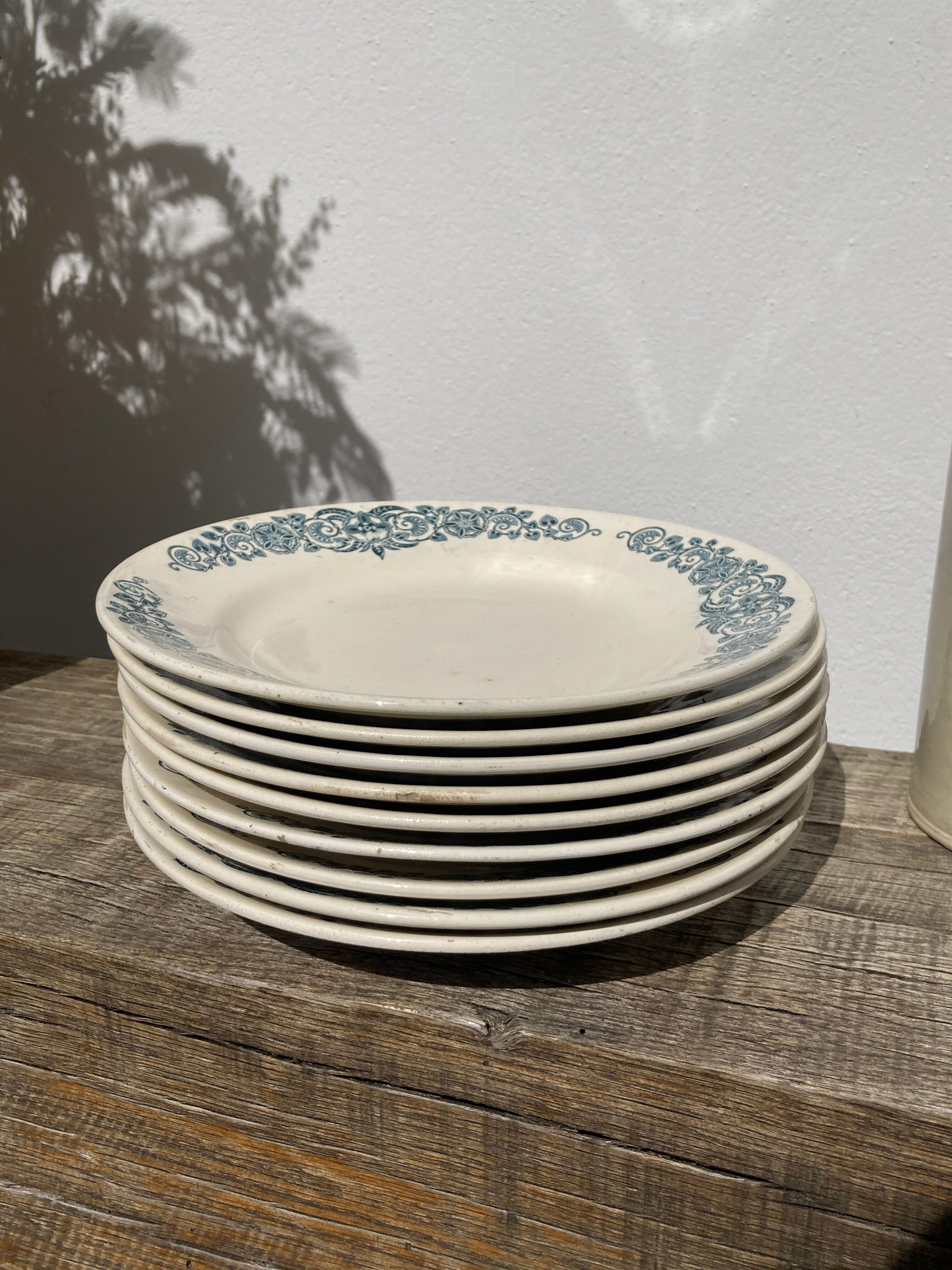 Set of 8 flat plates iron earth model Longchamp Alésia