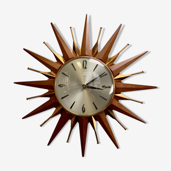 Horloge murale de Metamec vintage Starburst teck cuivre