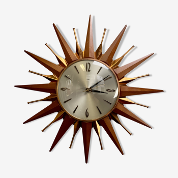 Vintage Metamec Starburst Wall Clock Teak Copper #964