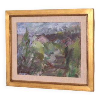 Original Swedish oil on panel – “Path” by Steneld – vintage & framed – 60 × 50 cm (23.6" × 19.7")