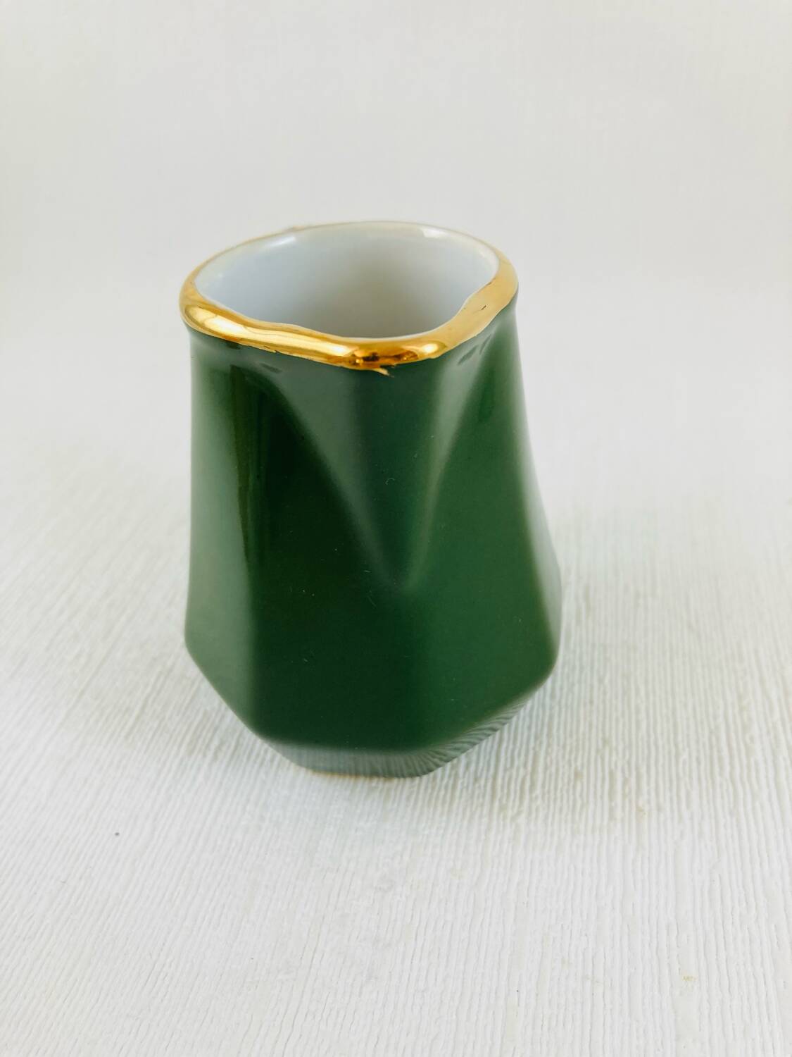 Bistro Coffee Service Cups Saucers and Green Faceted Milk Jug