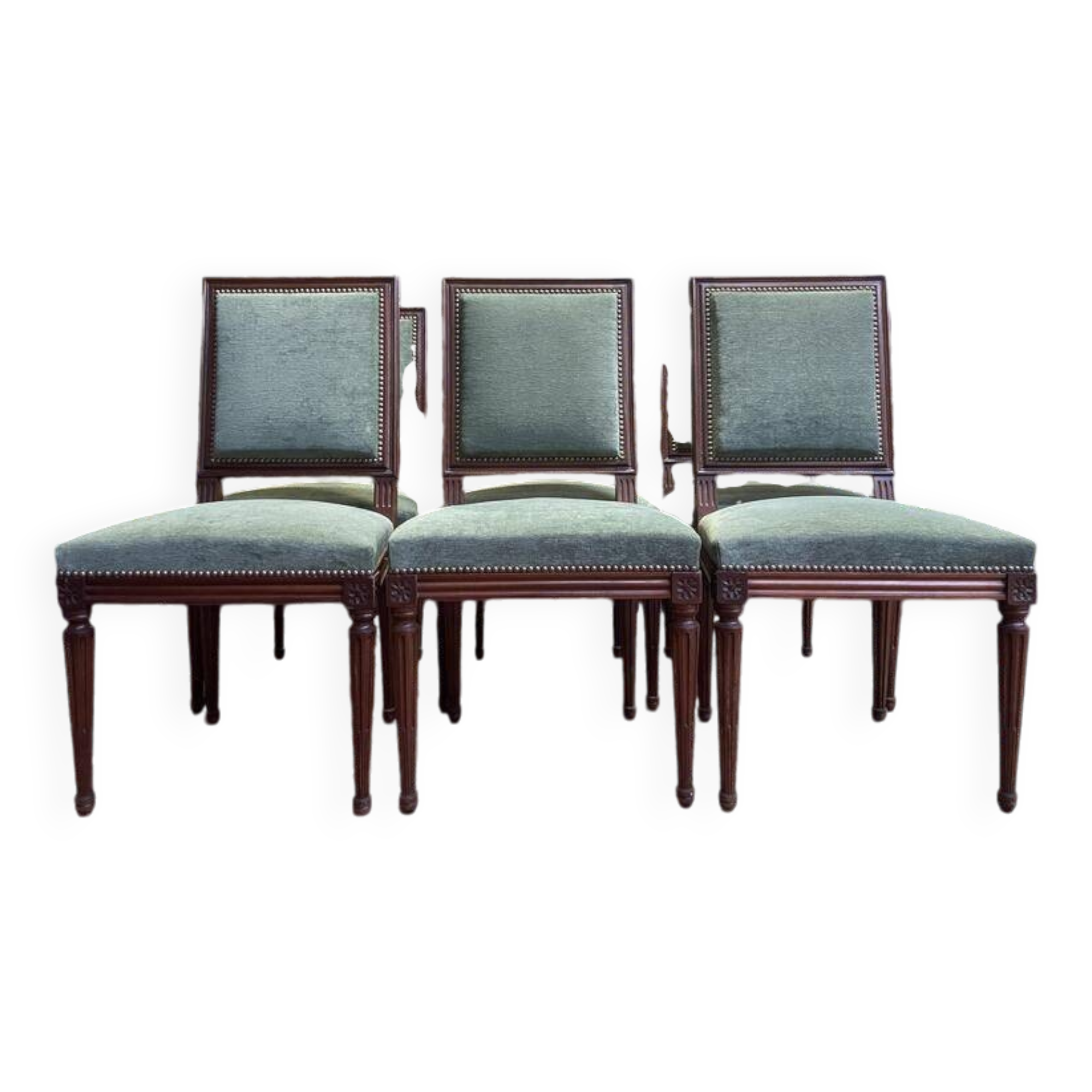 Set of 6 Louis XVI style chairs in green velvet