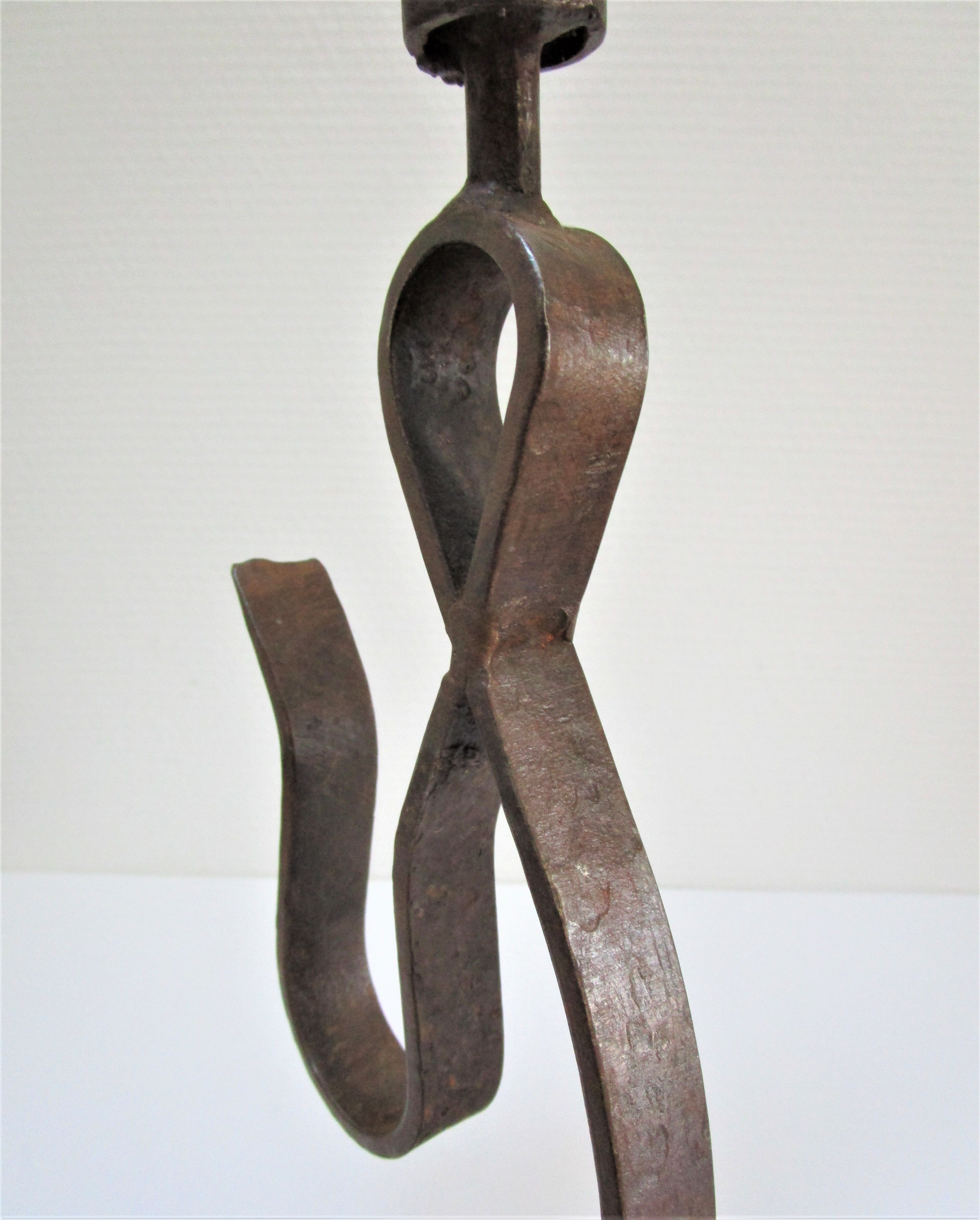 Brutalist candle holder wrought iron beaten patinated H. 37 cm