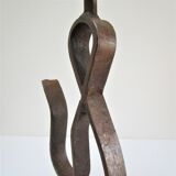 Brutalist candle holder wrought iron beaten patinated H. 37 cm