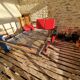 Vintage Sofa Bench in red and black skaï