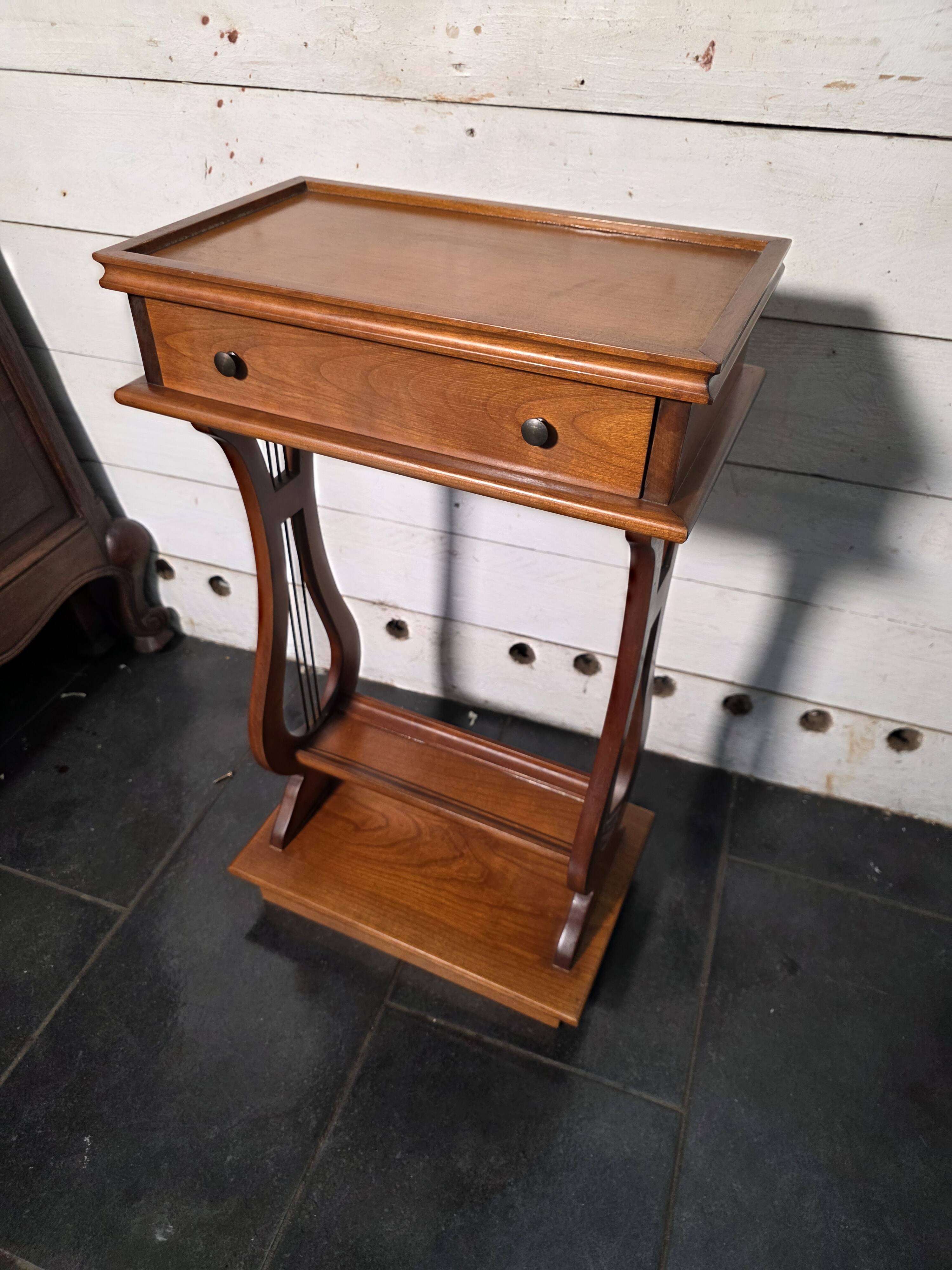 Lyre bedside table in solid cherry wood