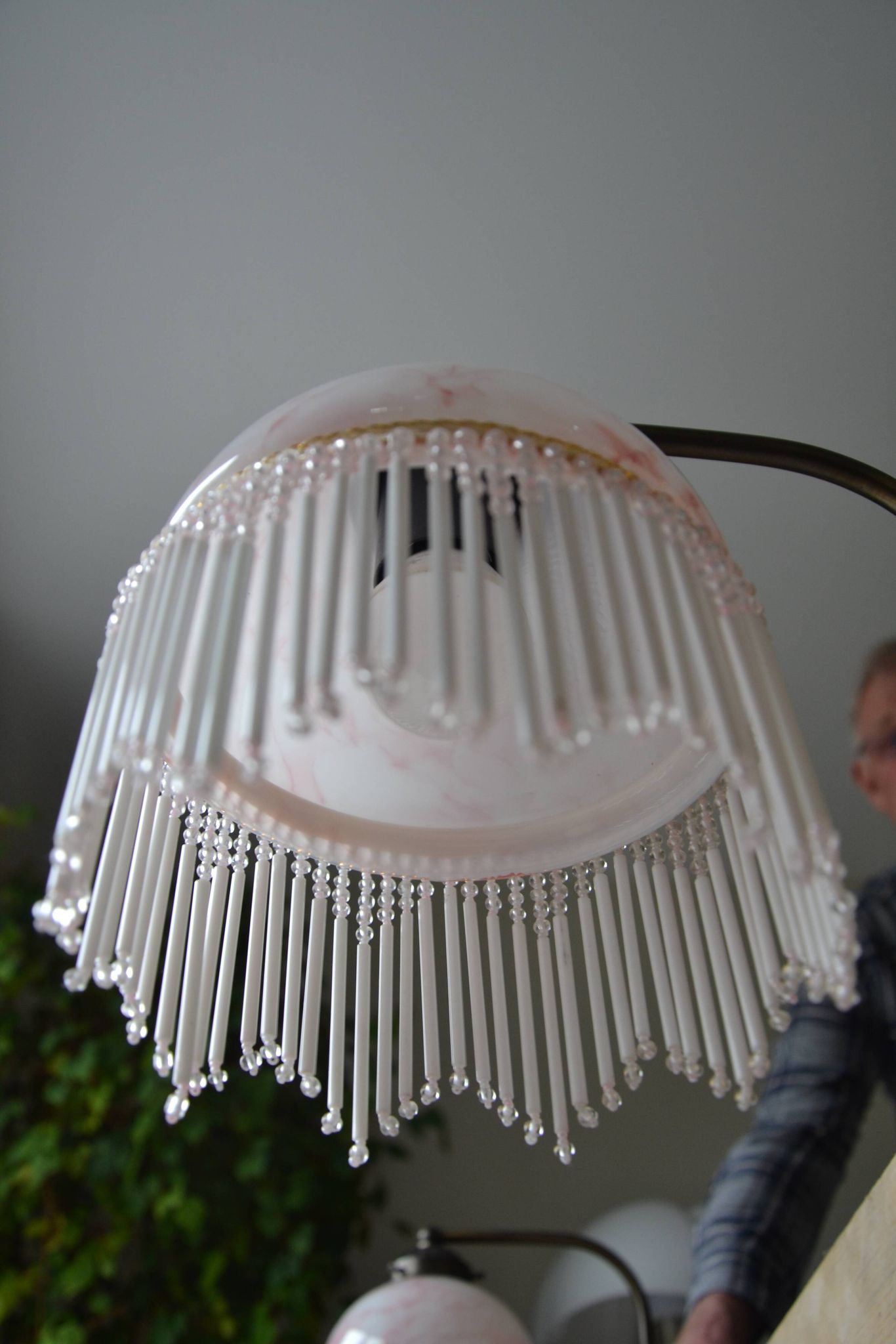 Opaline wall light with ceramic and glass pendants