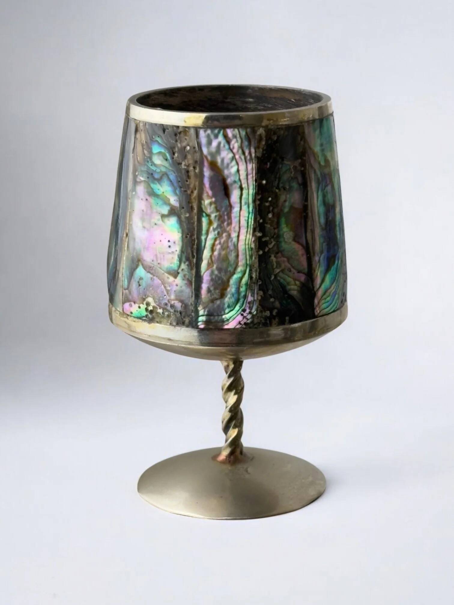 Abalone shell & alpaca shot glasses, set of 6, Mexico, 1970s