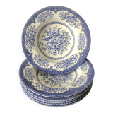 Set of 6 English soup plates, in ironstone ceramic, flower patterns