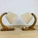 Paire de lampes art déco bois courbé et laine