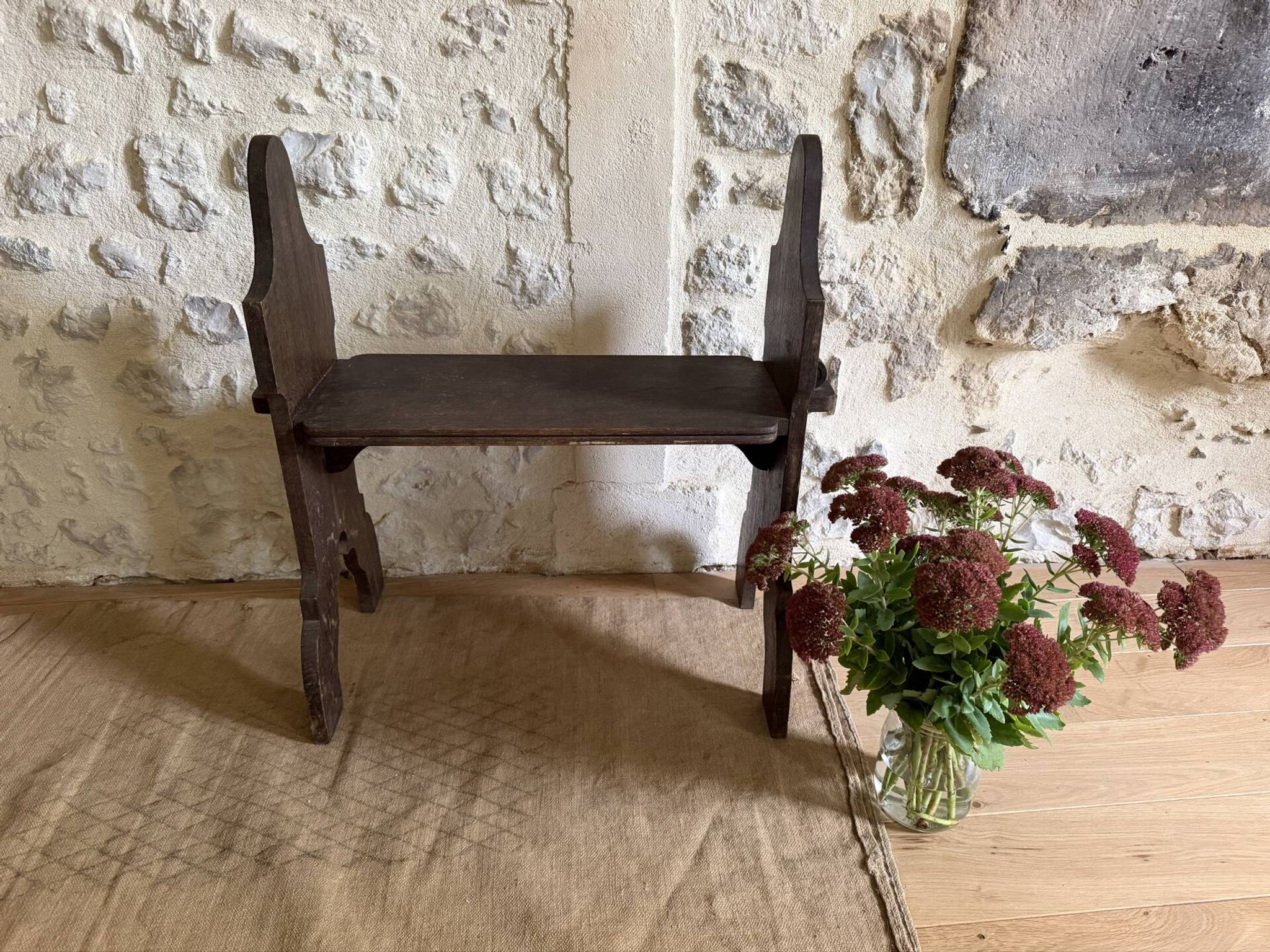 Small brutalist wooden bench