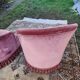 Pair of pink velvet toadstool armchairs