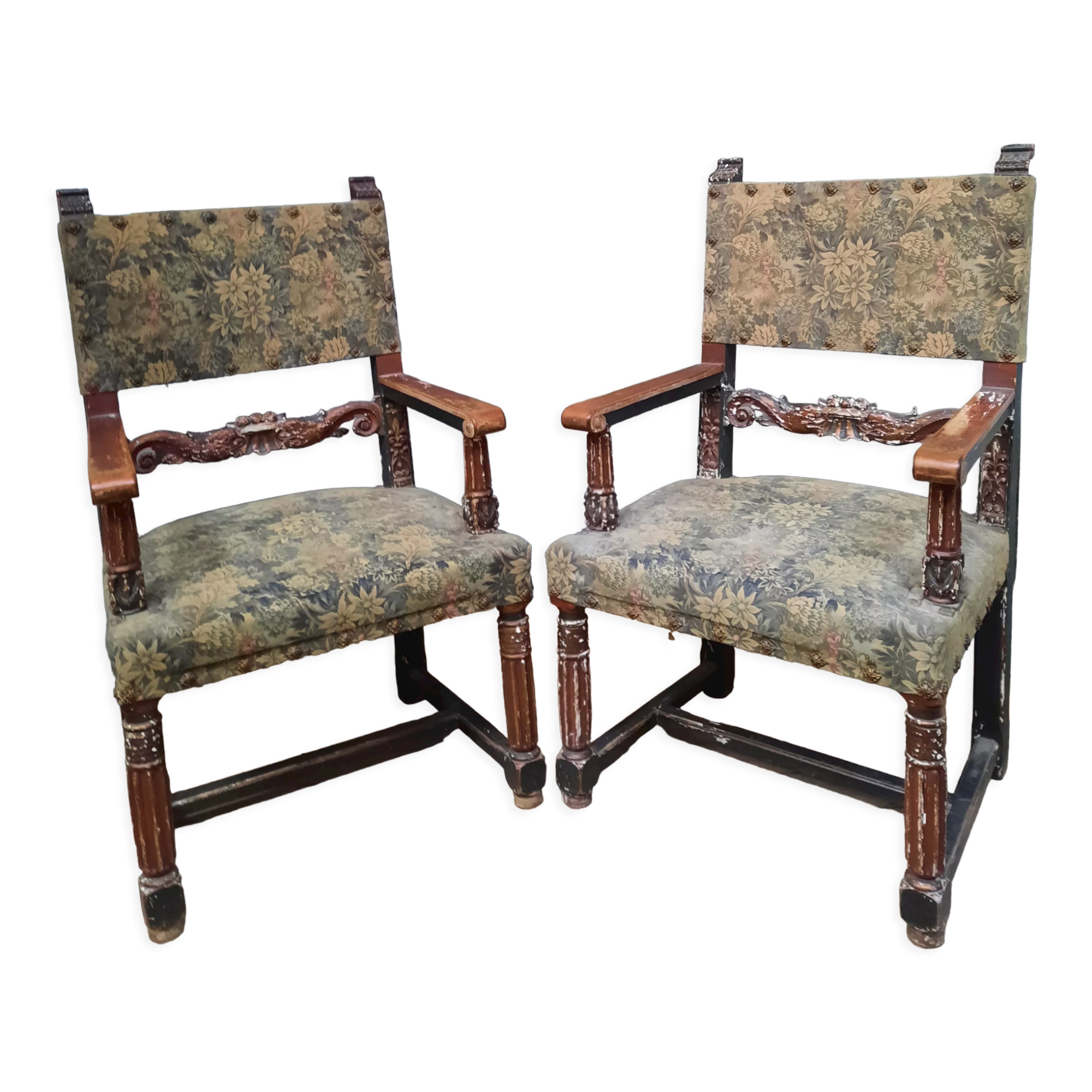 Pair of Louis XIII style armchairs