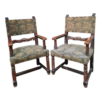 Pair of Louis XIII style armchairs