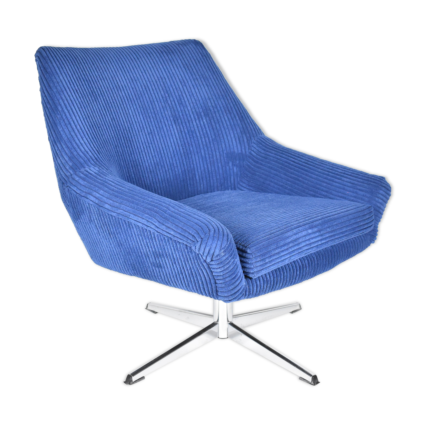 Vintage Cord armchair Shell, Deutsche Democratic Republic, DDR, 1960s, Blue