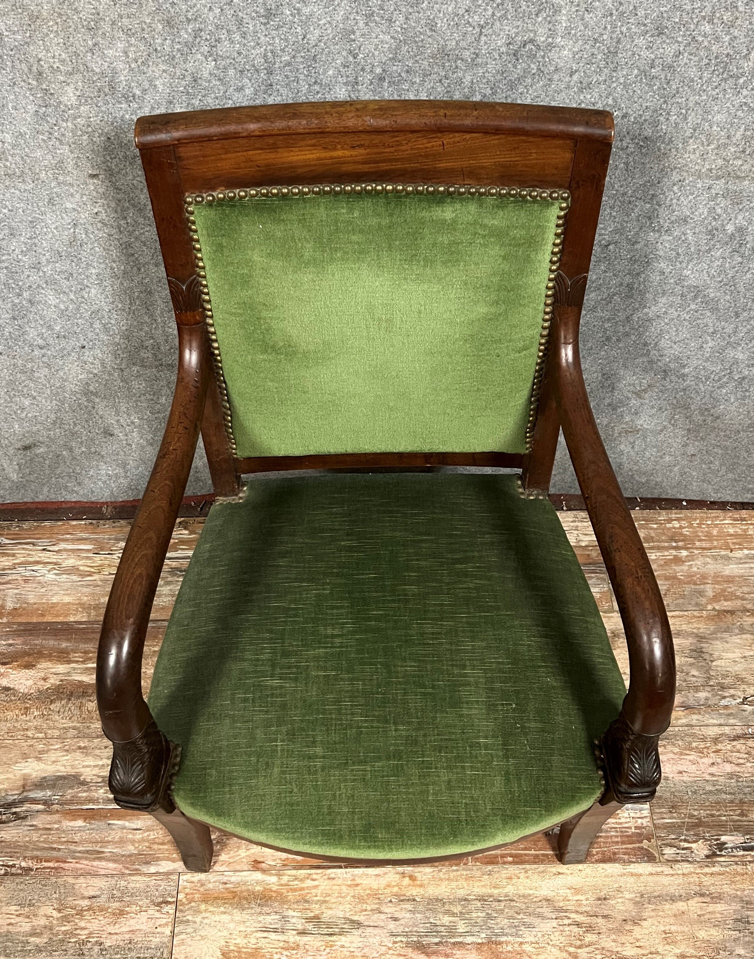 Empire style office armchair with mahogany swan necks circa 1900