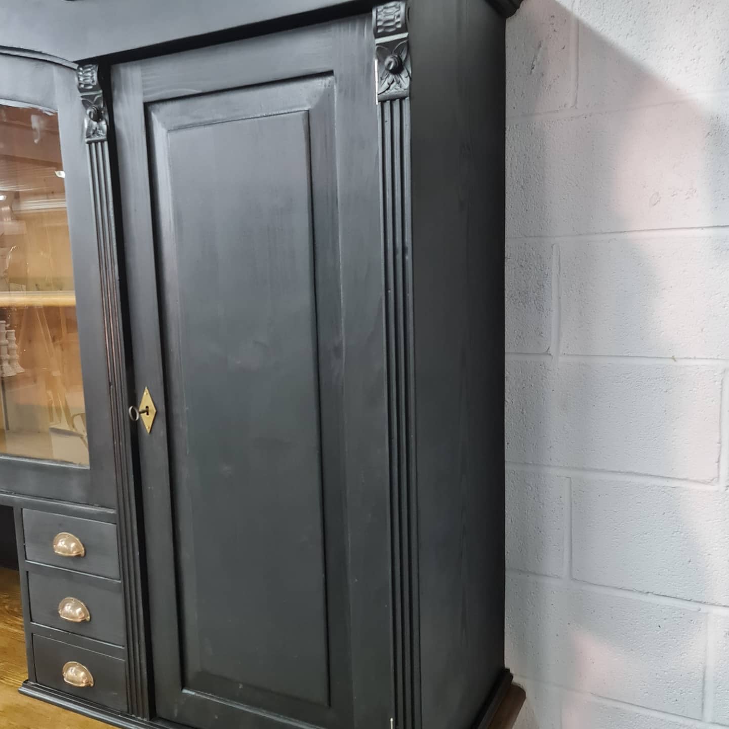 Large cabinet cabinet patina black buffet bookcase drawers