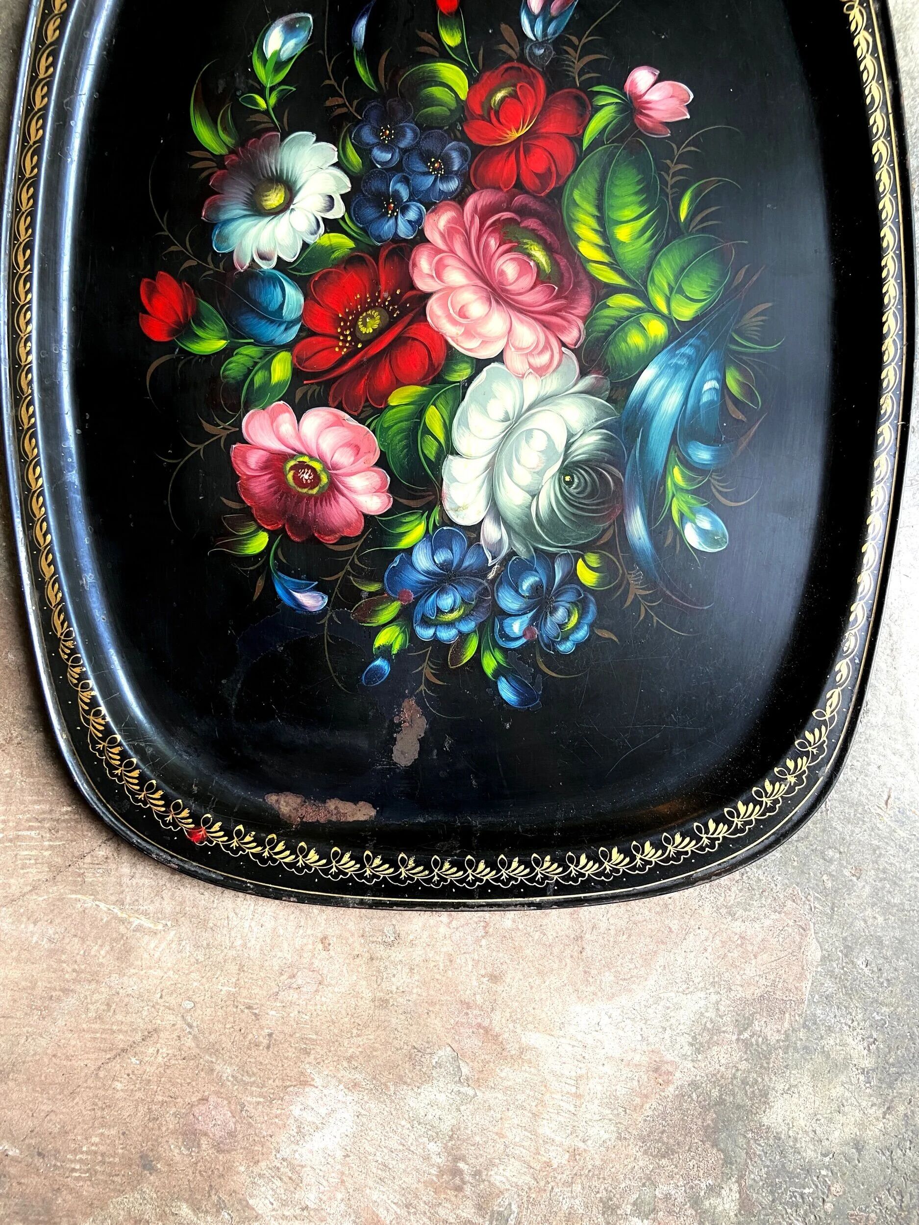 Jostovo hand-painted metal serving tray